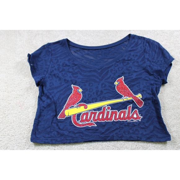 St Louis Cardinals Shirt Womens Small Crop Top Glitter Animal Print Baseball Tee - Picture 1 of 6
